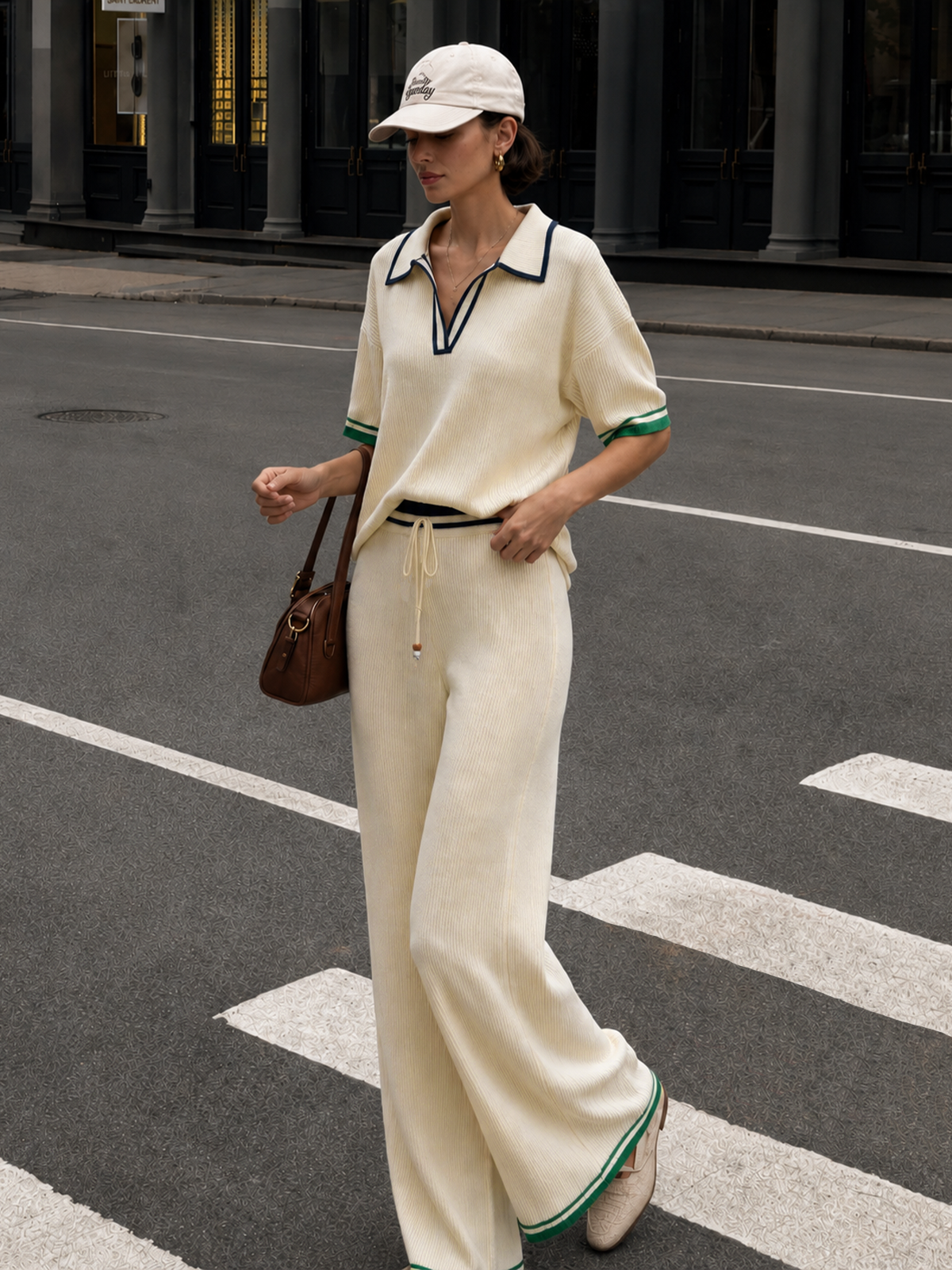 Contrast Trim Ribbed Knit Co-Ord Set