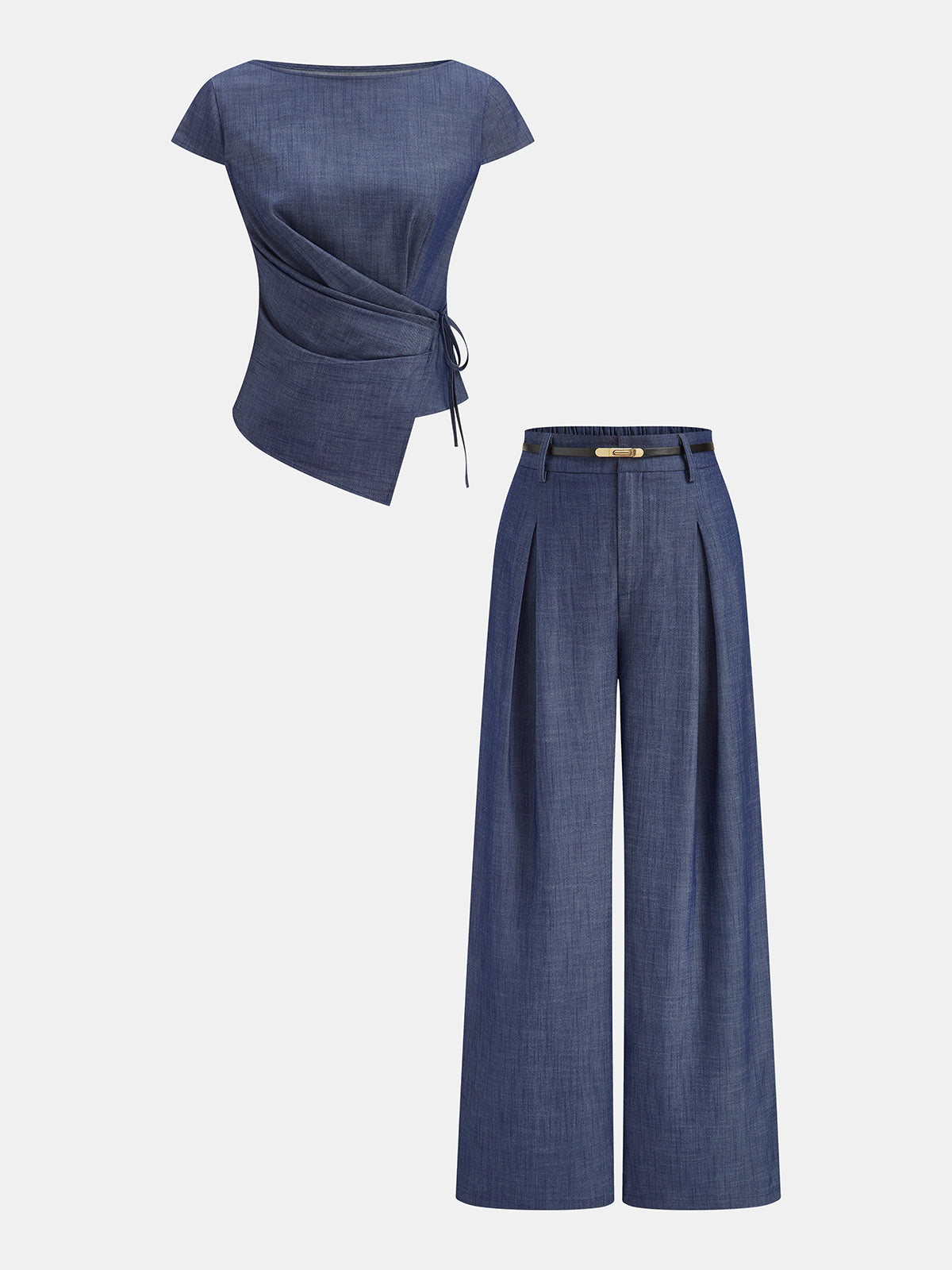 Asymmetrical Wrap Top & Belted Pant Set