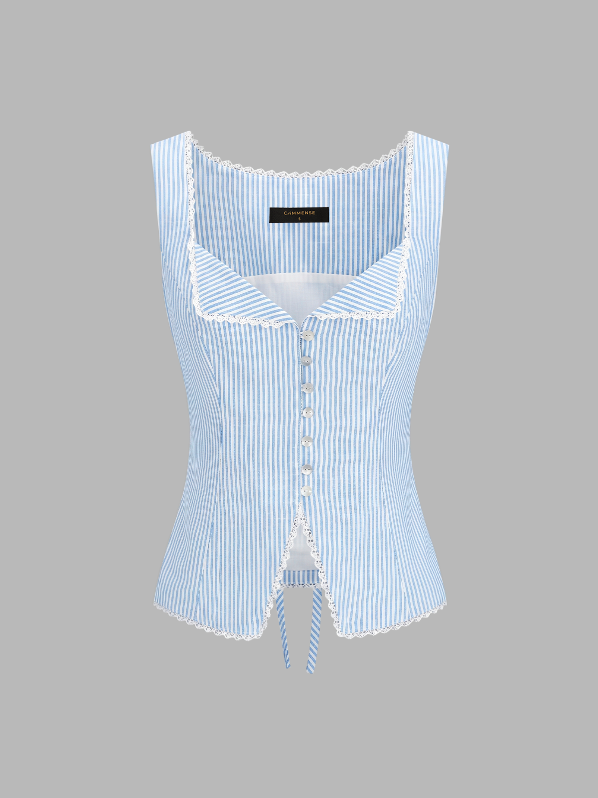 Striped Lace Trim Button-Front Tank Top
