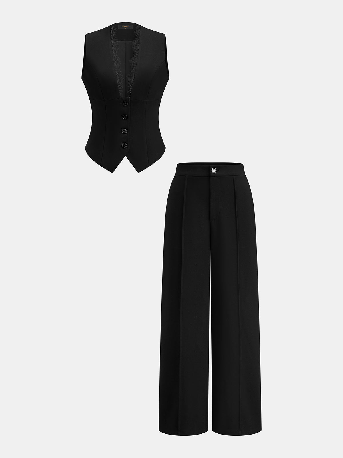 Lace Trim V Neck Vest & Pants Set