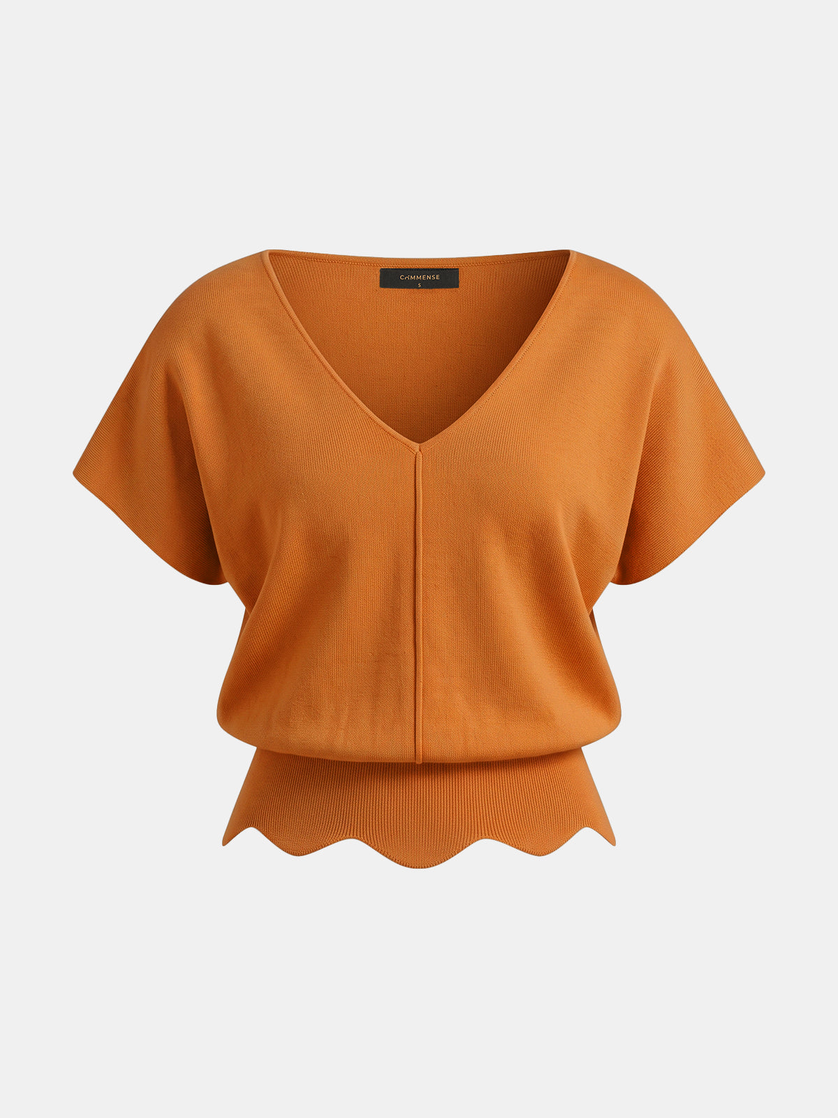 V-Neck Scalloped Hem Knit Top