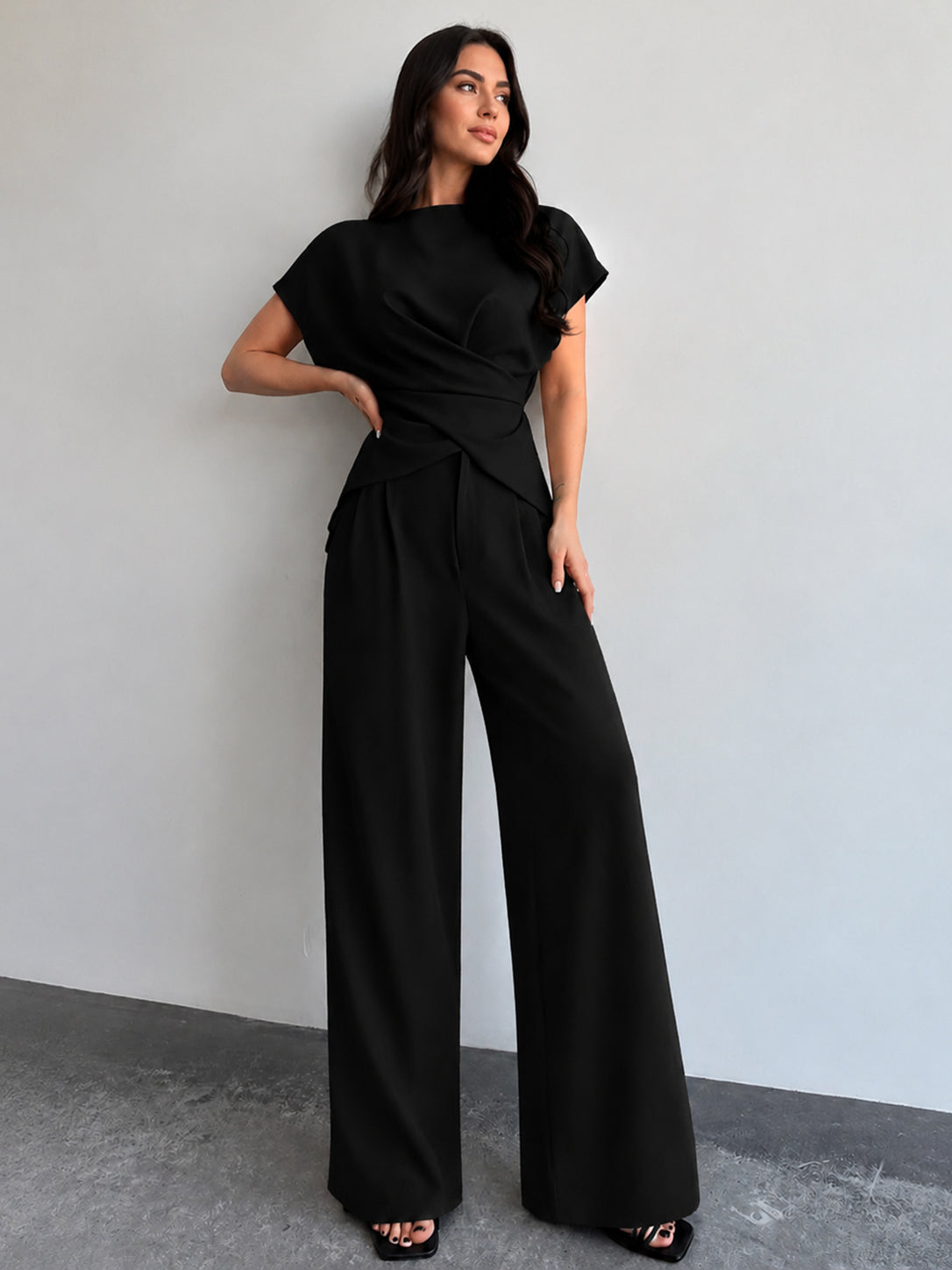 Tie-Back Satin Top & Pleated Pants Set