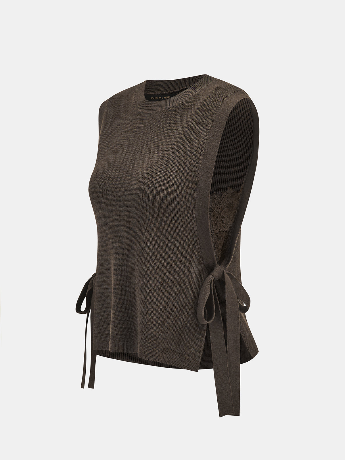 Side Tie Lace Panel Knit Sleeveless Vest