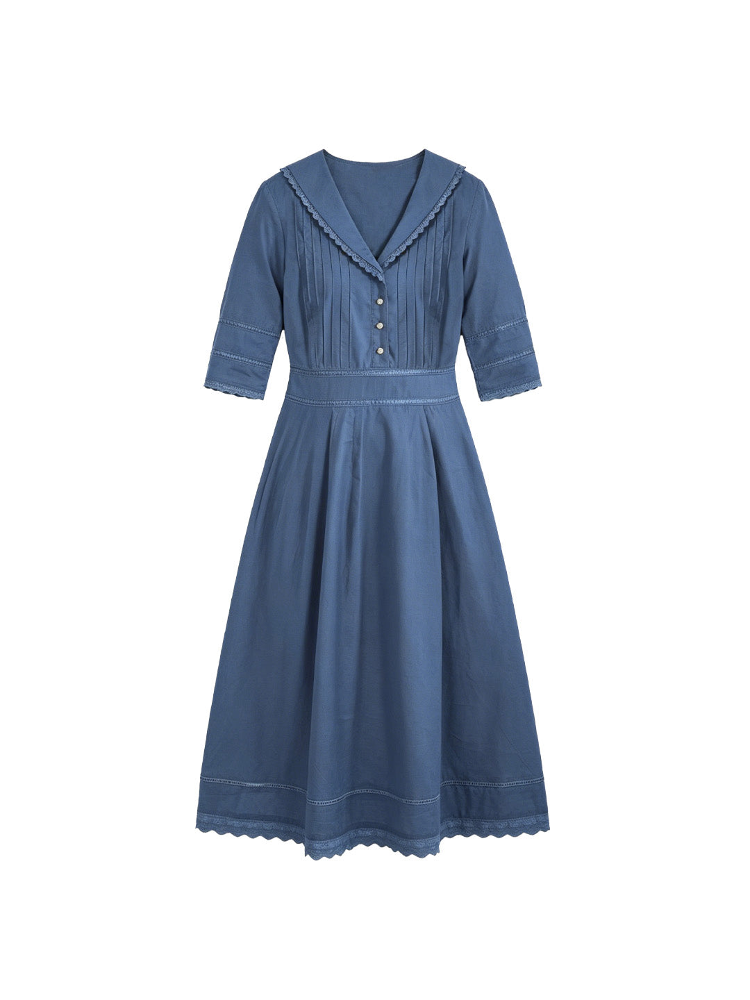 Fiona 100% Cotton Demin Blue Midi Dress