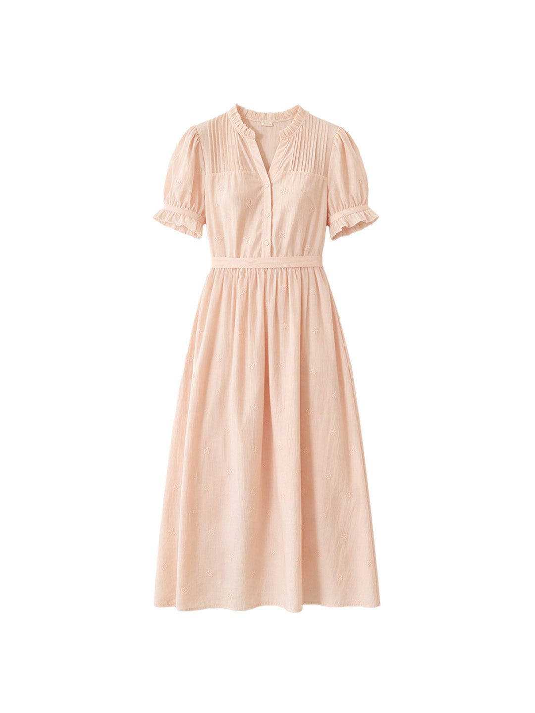 Aitana Rose Embroidered V-neck Puff Sleeve Lace Cotton Dress